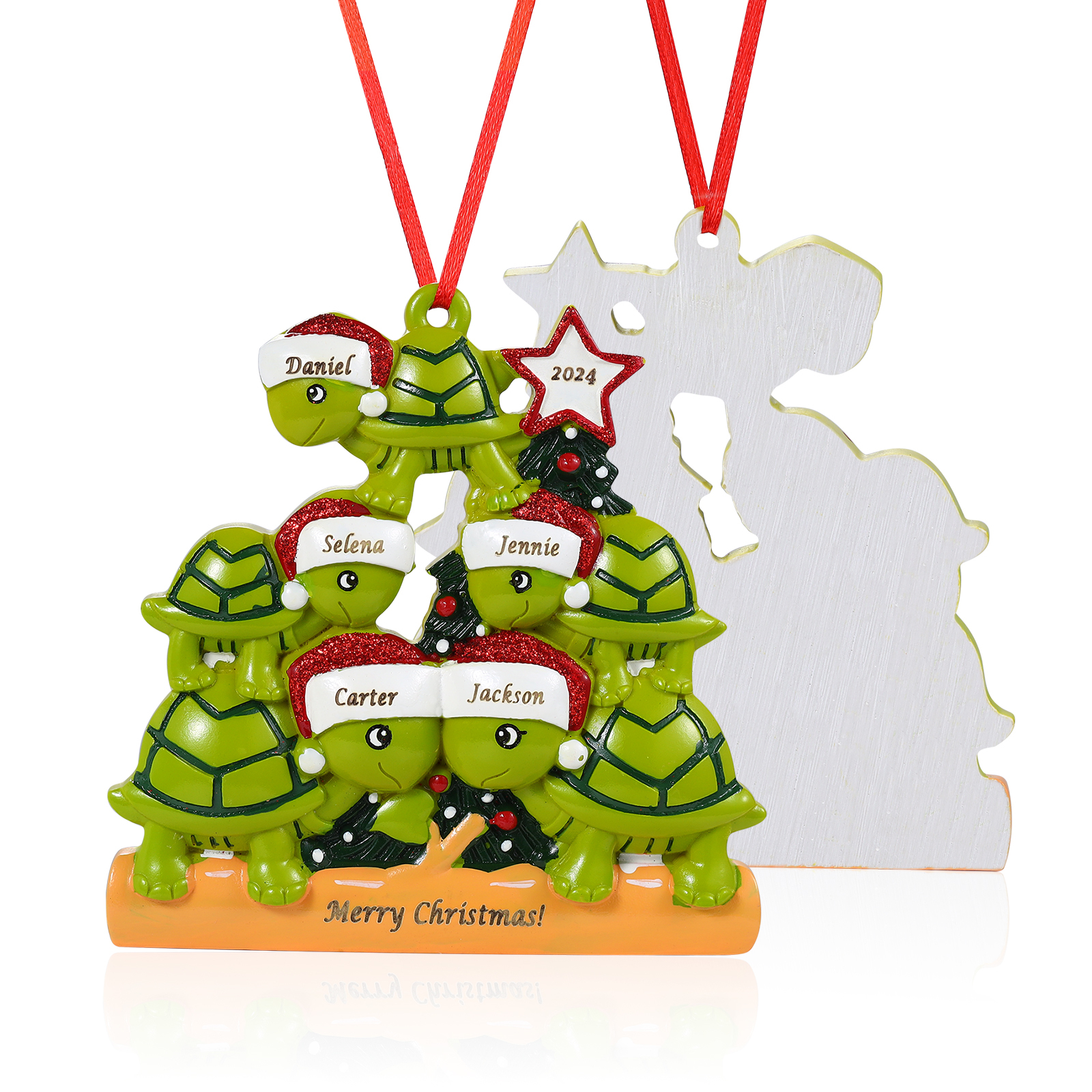 Personalisierter 2-6 Namen & Jahr Weihnachtsornament – Schildkröten Harz Anhänger
