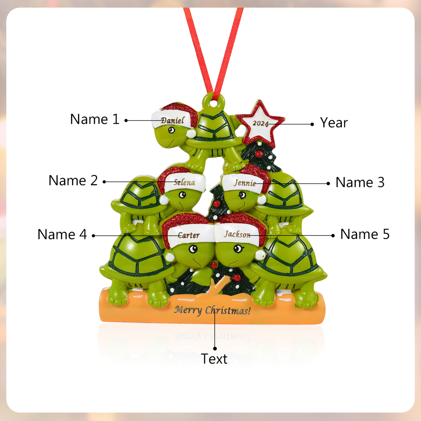 Personalisierter 2-6 Namen & Jahr Weihnachtsornament – Schildkröten Harz Anhänger