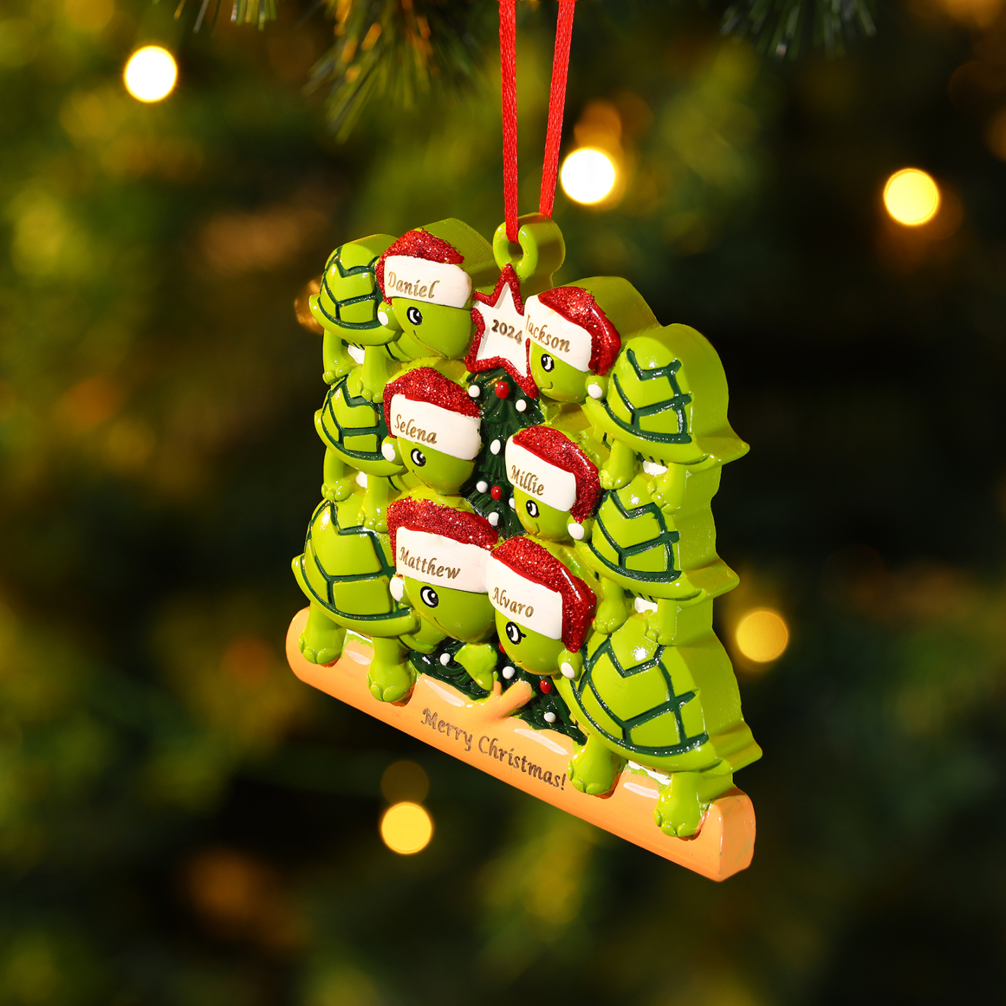 Personalisierter 2-6 Namen & Jahr Weihnachtsornament – Schildkröten Harz Anhänger