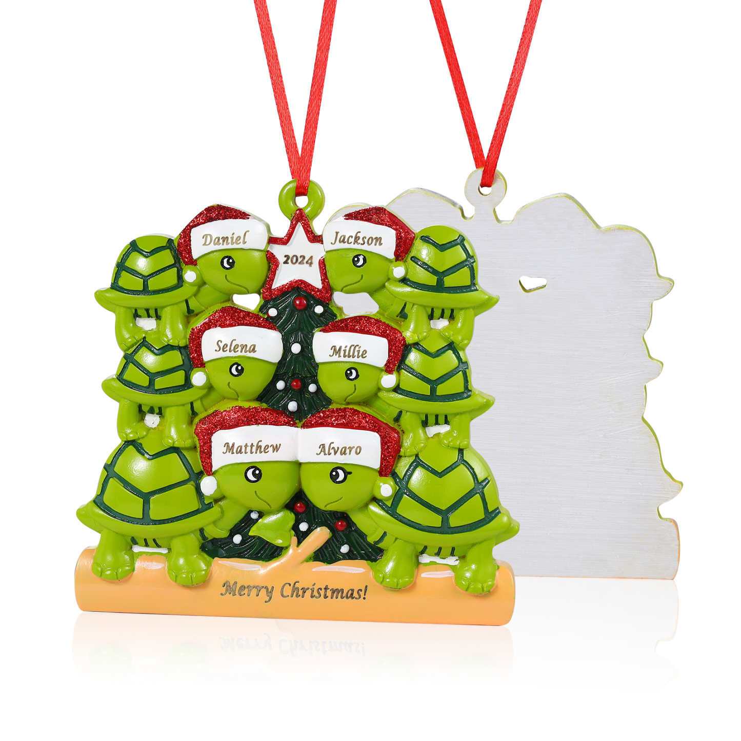 Personalisierter 2-6 Namen & Jahr Weihnachtsornament – Schildkröten Harz Anhänger