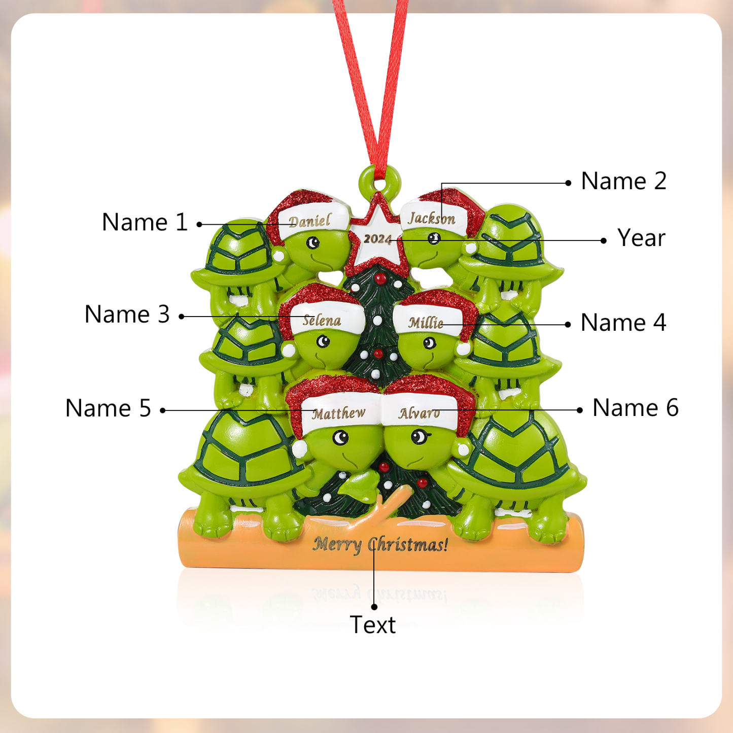 Personalisierter 2-6 Namen & Jahr Weihnachtsornament – Schildkröten Harz Anhänger