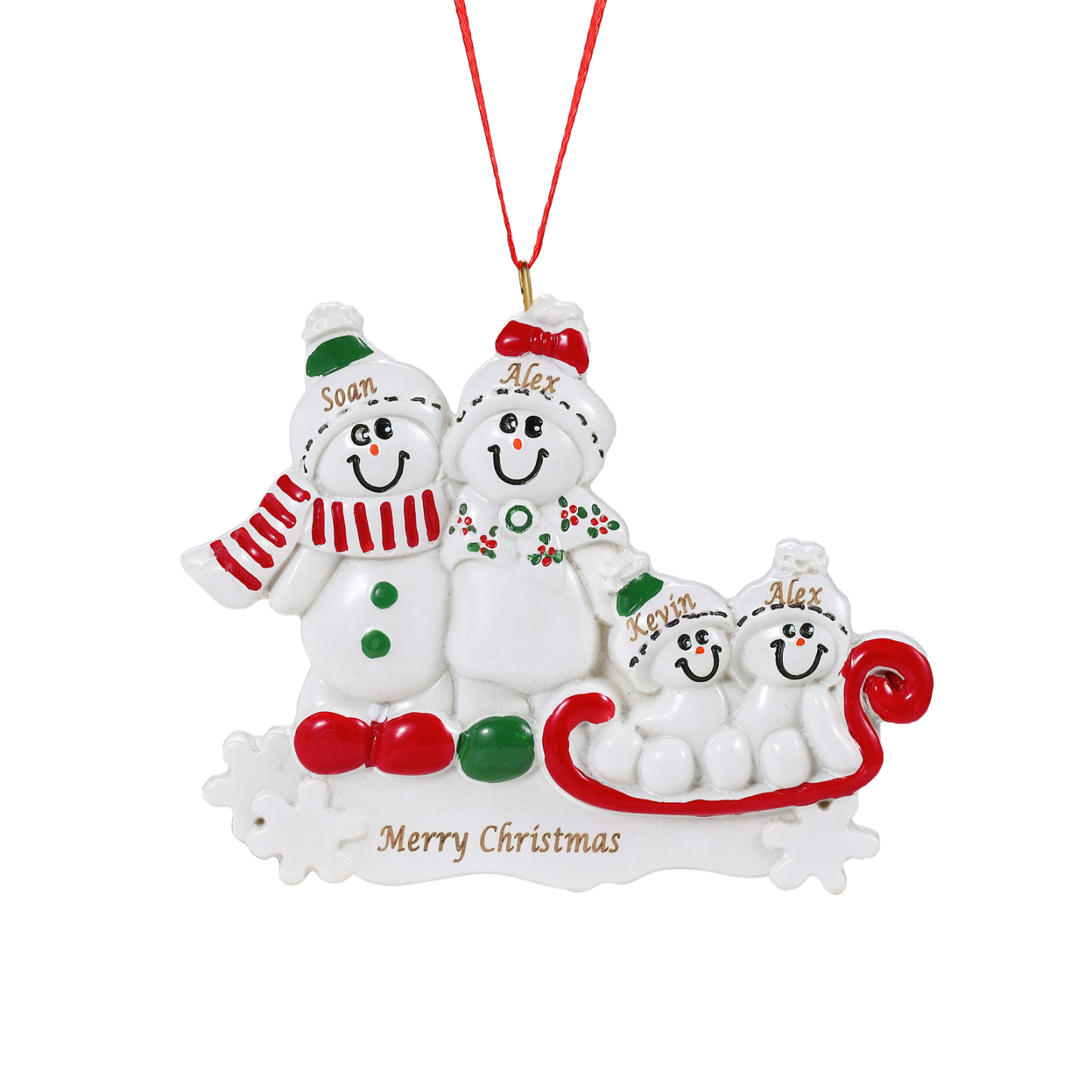 Personalisierter 2-5 Namen & Text Weihnachtsornament – Schneemann-Familie Harz Anhänger