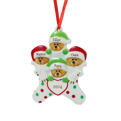 Personalisierter 2-6 Namen & Jahr Weihnachtsornament – Bären Harz Anhänger