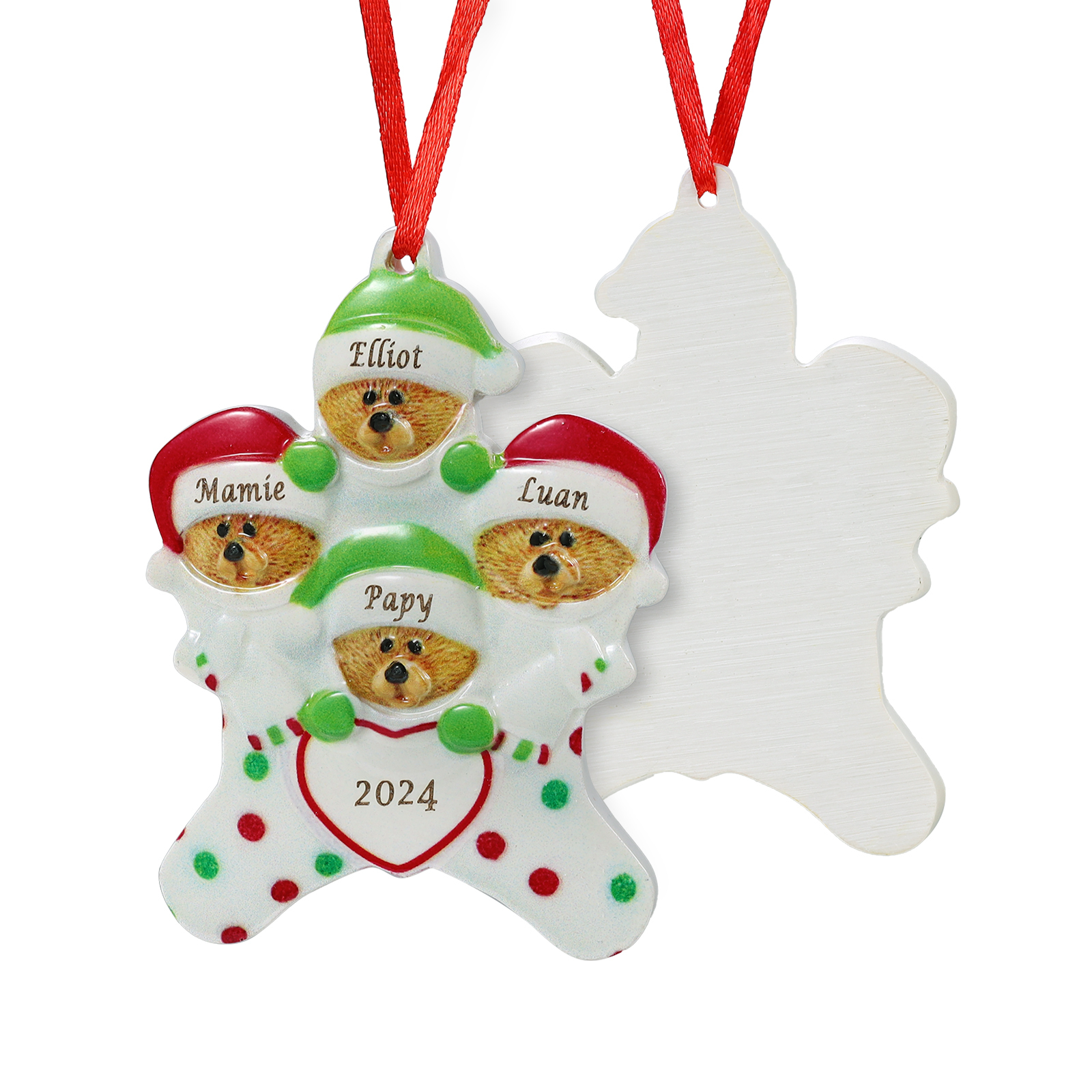 Personalisierter 2-6 Namen & Jahr Weihnachtsornament – Bären Harz Anhänger