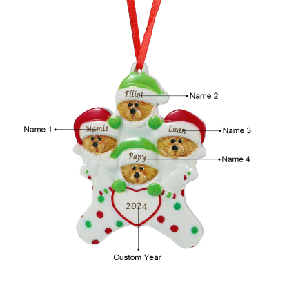 Personalisierter 2-6 Namen & Jahr Weihnachtsornament – Bären Harz Anhänger