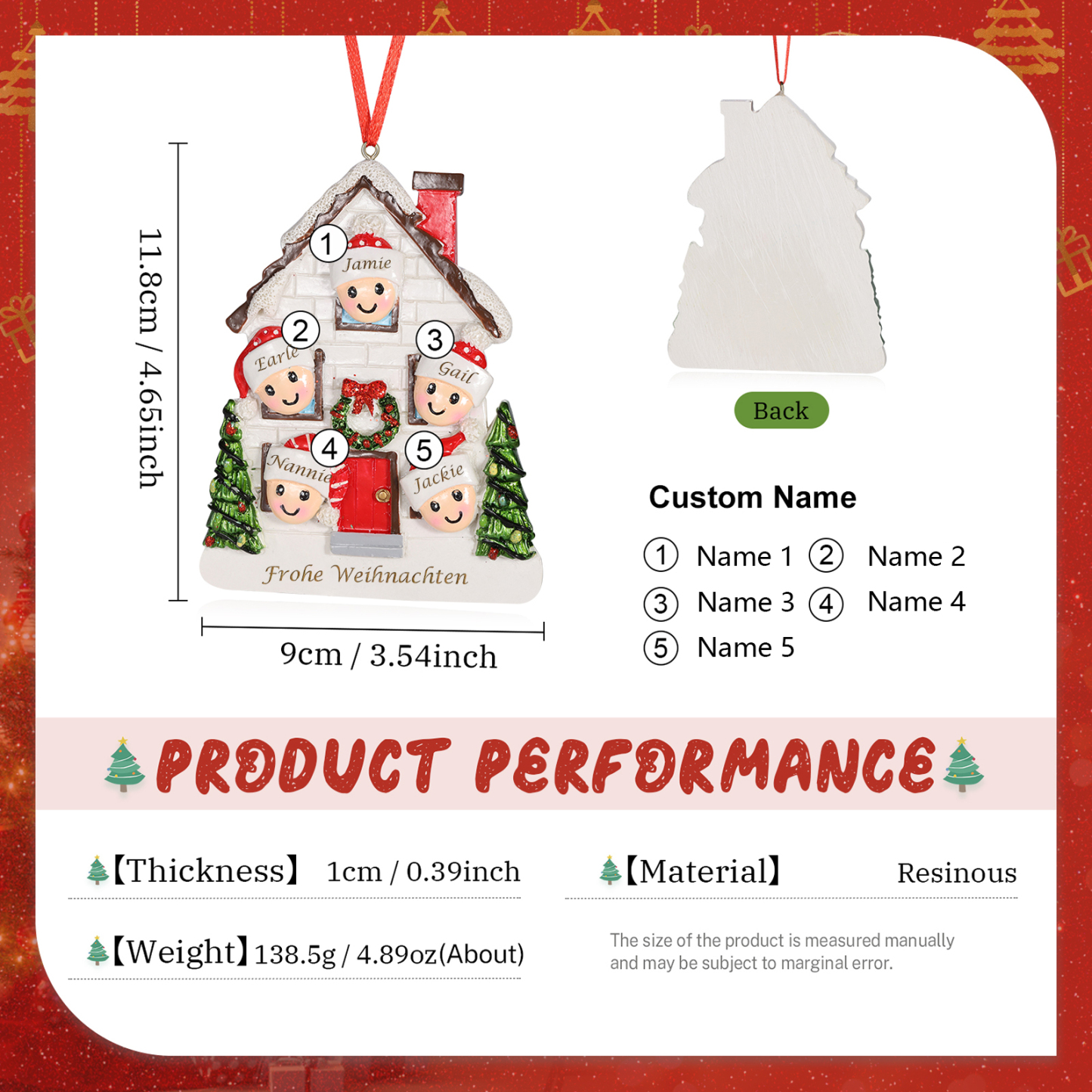 Harz Personalisierte 2-5 Namen & Text Weihnachtsornament Baum Anhänger - Festliche Weihnachtsdekoration 