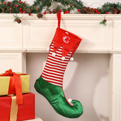 Weihnachtssocke-Personalisierter 1-5 Buchstaben Rot & Grün Polyester W