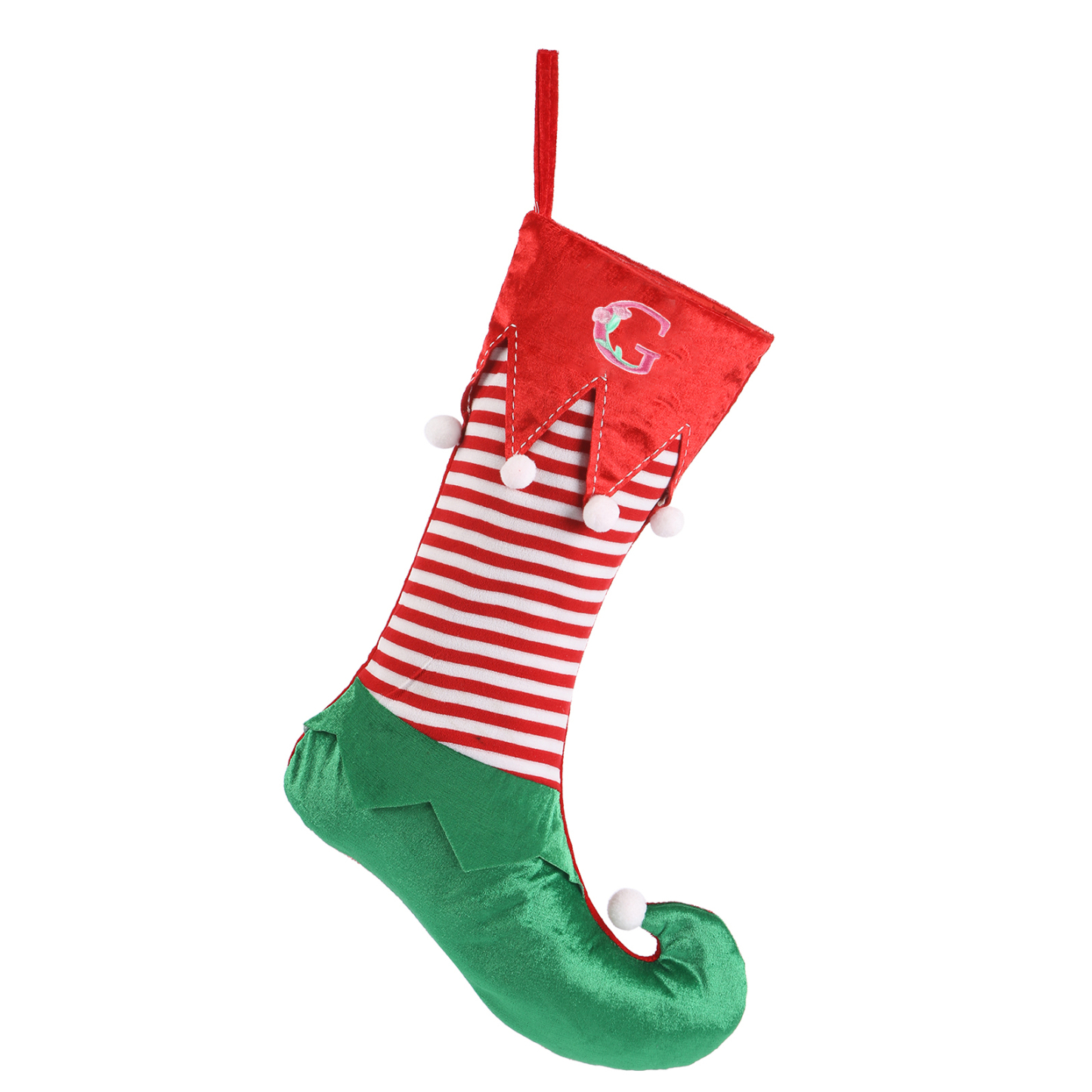 Weihnachtssocke-Personalisierter 1-5 Buchstaben Rot & Grün Polyester Weihnachtsstrumpf mit zwei Mustern