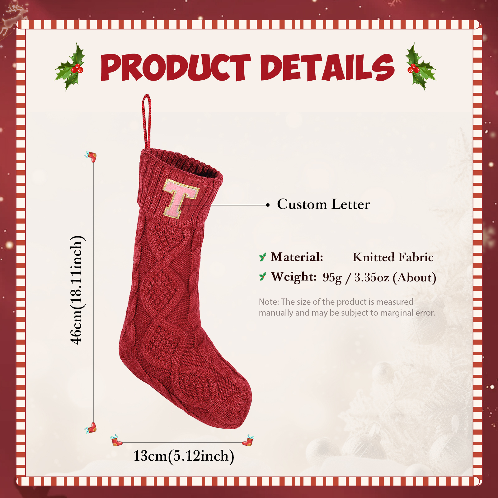 Weihnachtssocke-Personalisierter 1 Buchstabe Strickstoff Weihnachtsstrumpf mit drei Farben