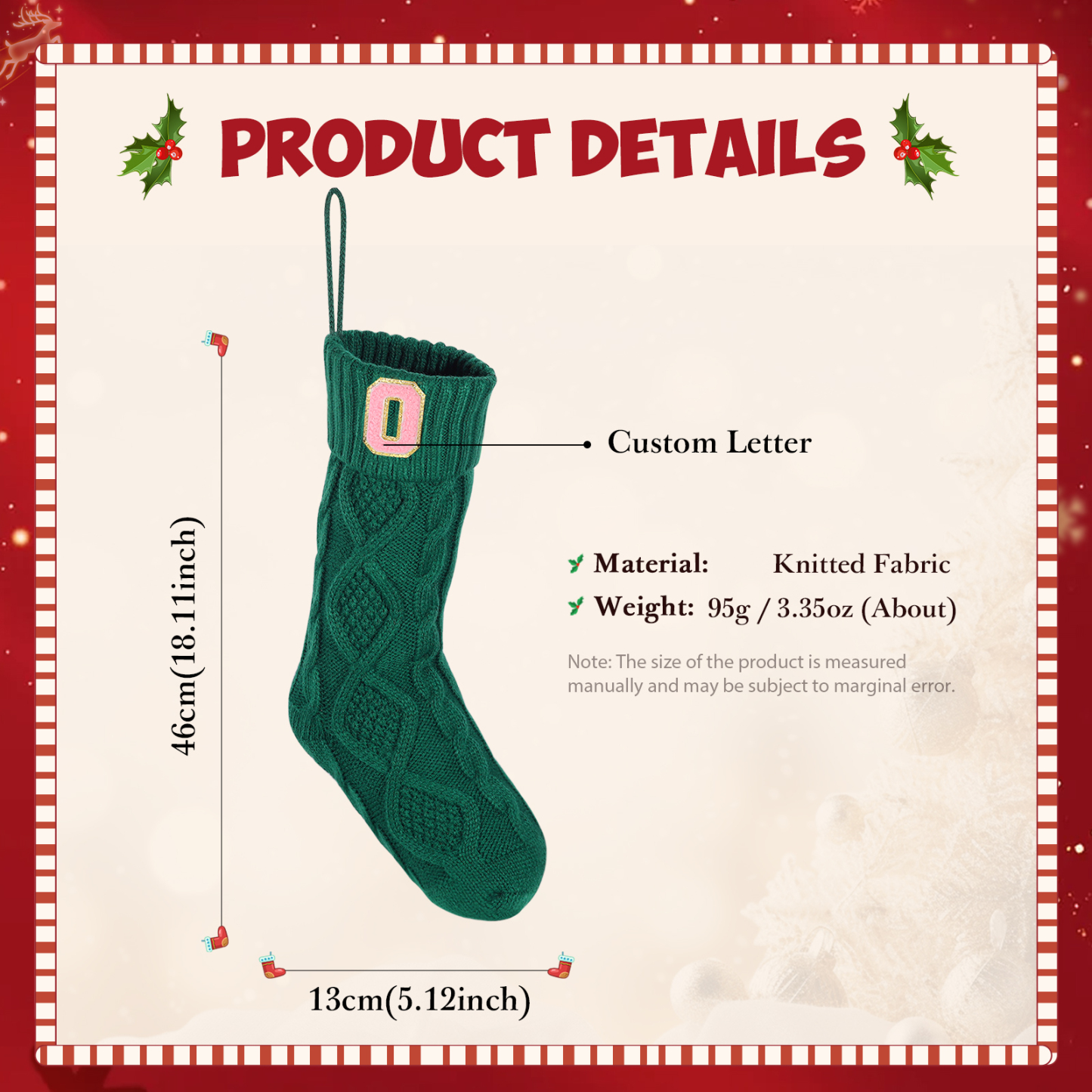 Weihnachtssocke-Personalisierter 1 Buchstabe Strickstoff Weihnachtsstrumpf mit drei Farben
