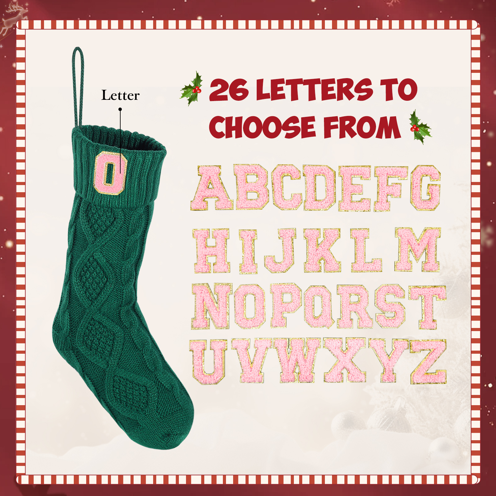 Weihnachtssocke-Personalisierter 1 Buchstabe Strickstoff Weihnachtsstrumpf mit drei Farben