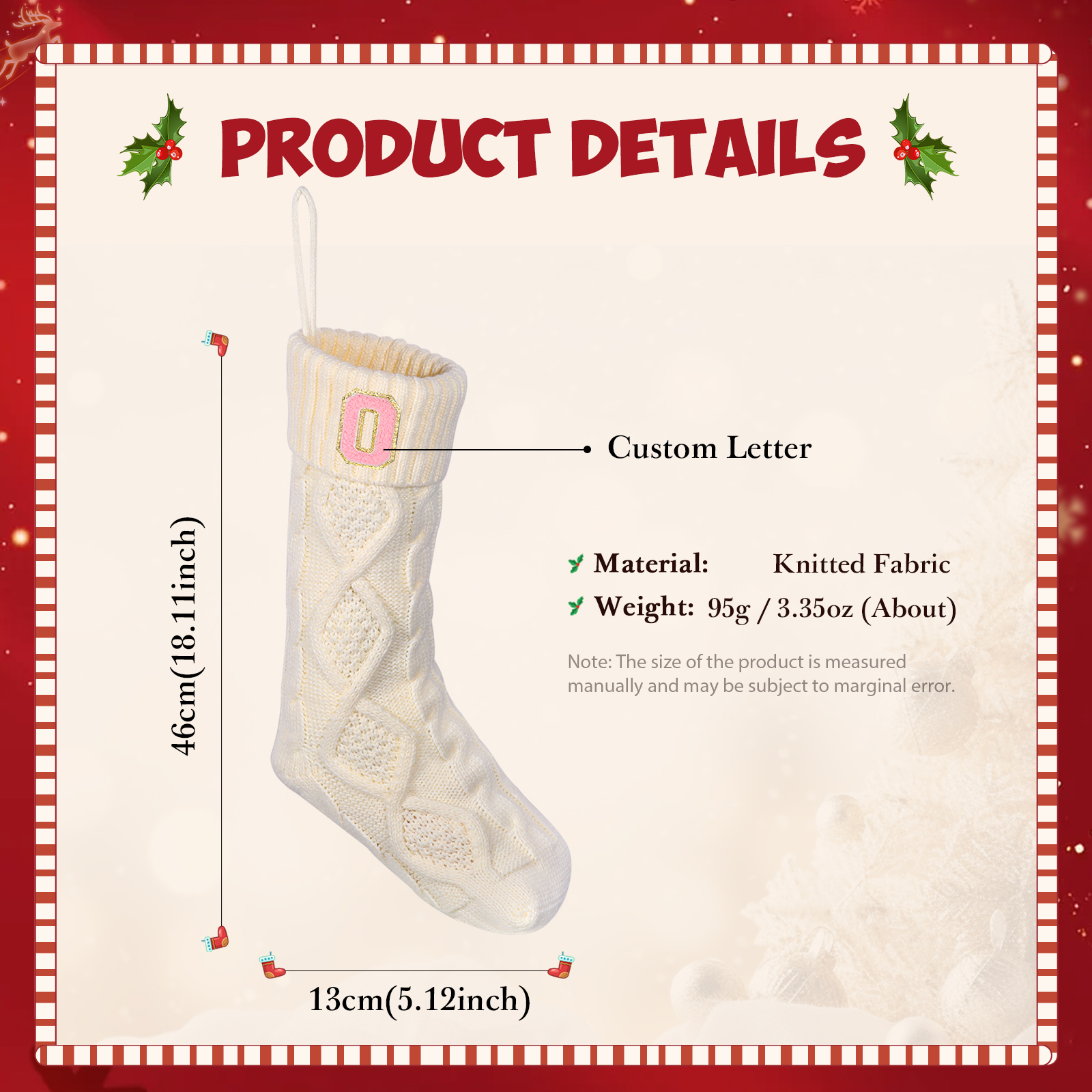 Weihnachtssocke-Personalisierter 1 Buchstabe Strickstoff Weihnachtsstrumpf mit drei Farben