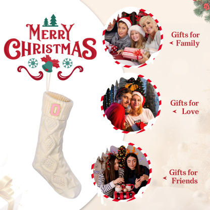 Weihnachtssocke-Personalisierter 1 Buchstabe Strickstoff Weihnachtsstrumpf mit drei Farben