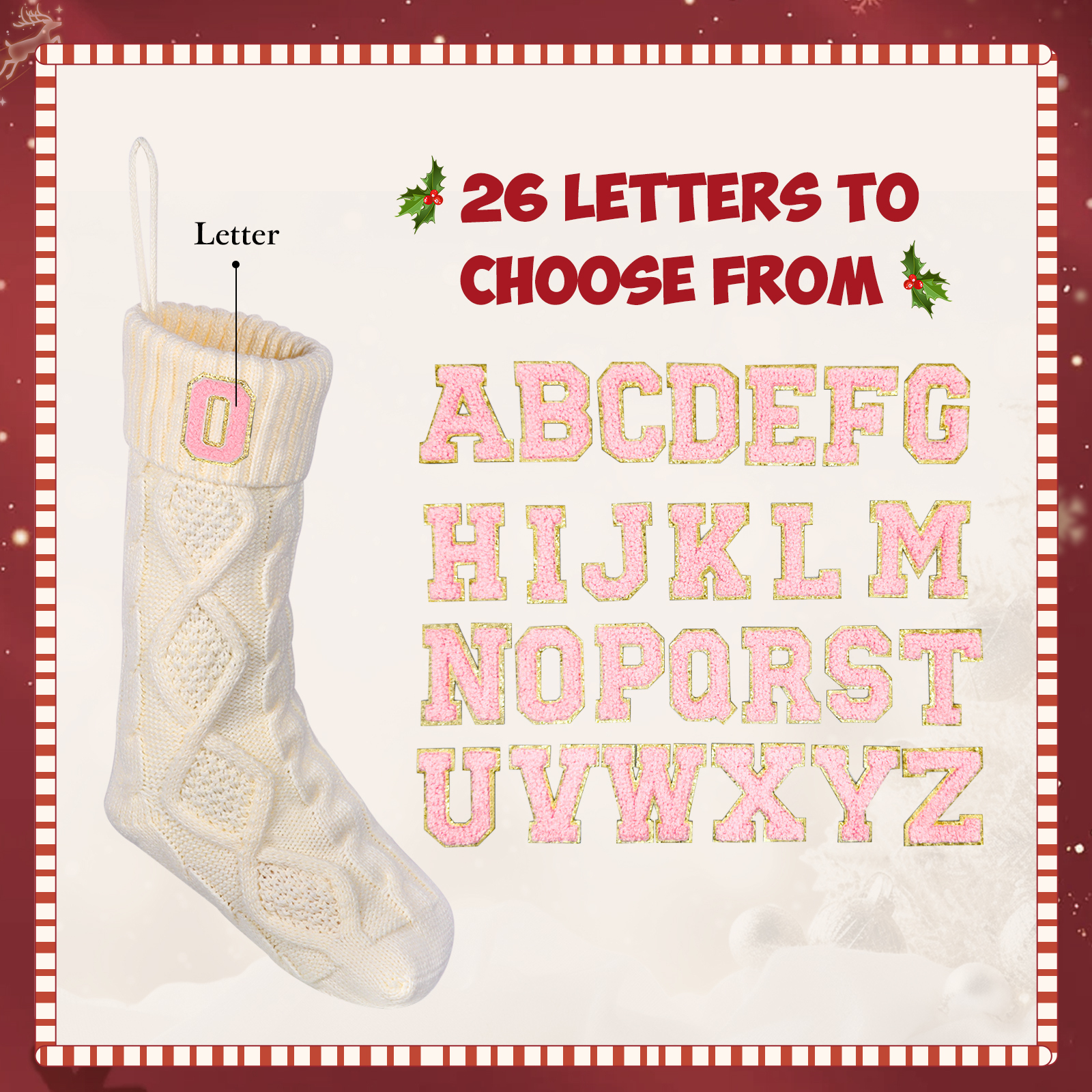Weihnachtssocke-Personalisierter 1 Buchstabe Strickstoff Weihnachtsstrumpf mit drei Farben