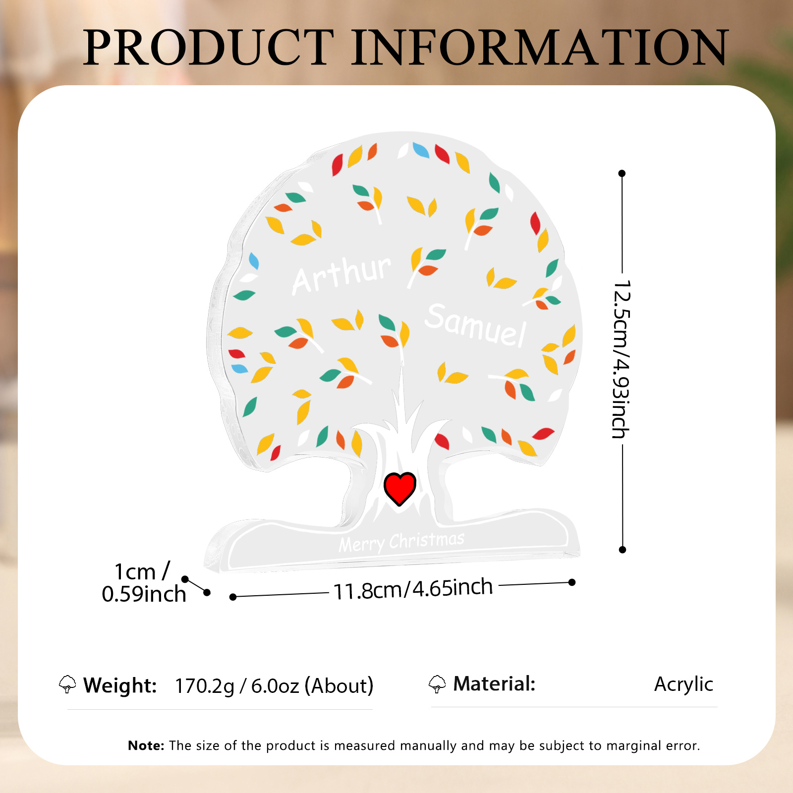 Personalisierte 2-6 Namen & Text Familienstammbaum-Acryldeko Schreibdekoration – Liebevolles Geschenk für Familie