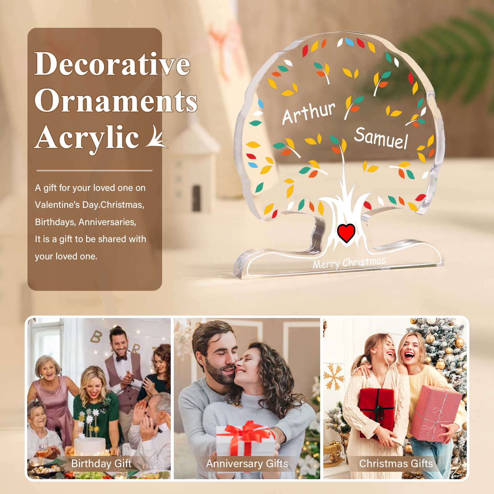 Personalisierte 2-6 Namen & Text Familienstammbaum-Acryldeko Schreibdekoration – Liebevolles Geschenk für Familie