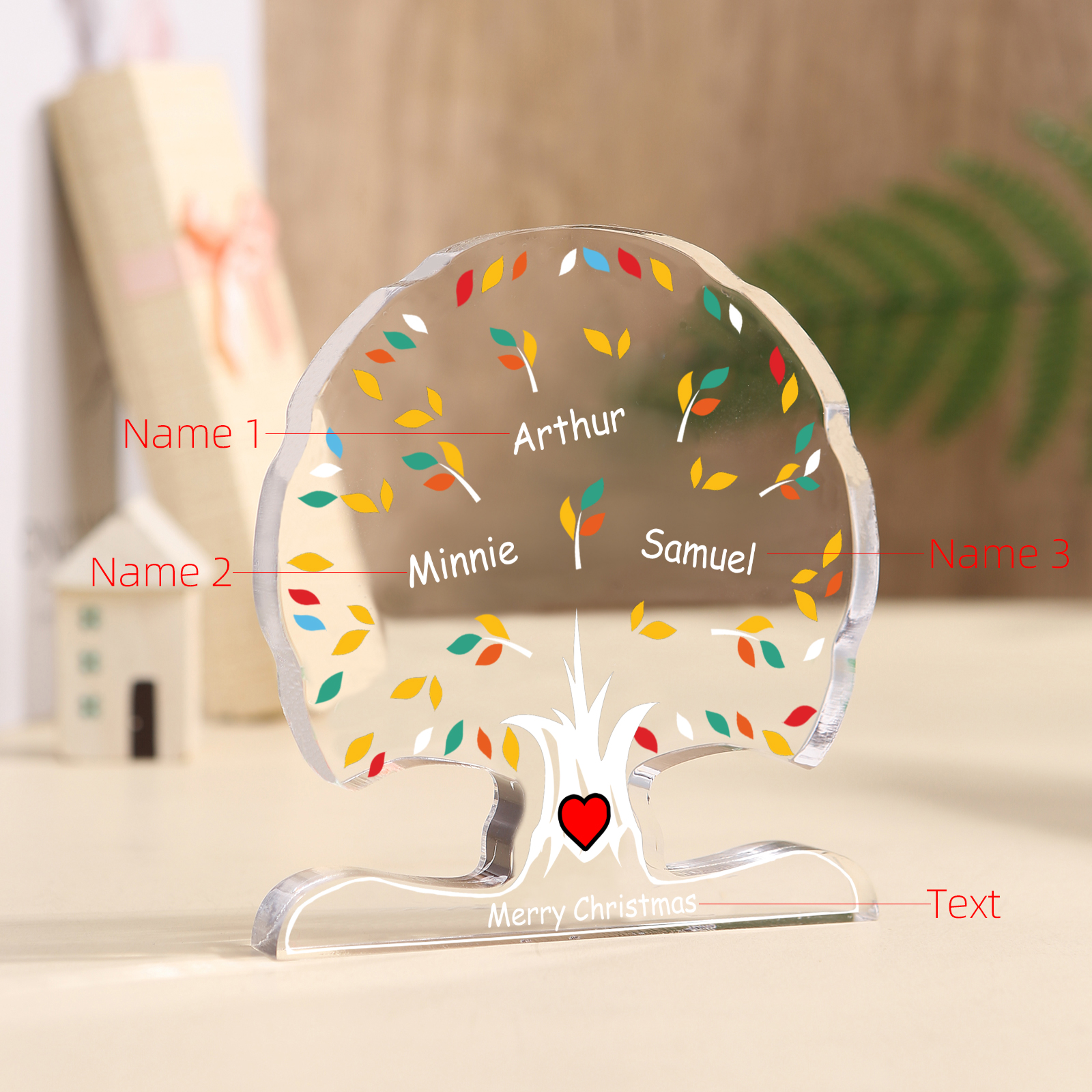 Personalisierte 2-6 Namen & Text Familienstammbaum-Acryldeko Schreibdekoration – Liebevolles Geschenk für Familie