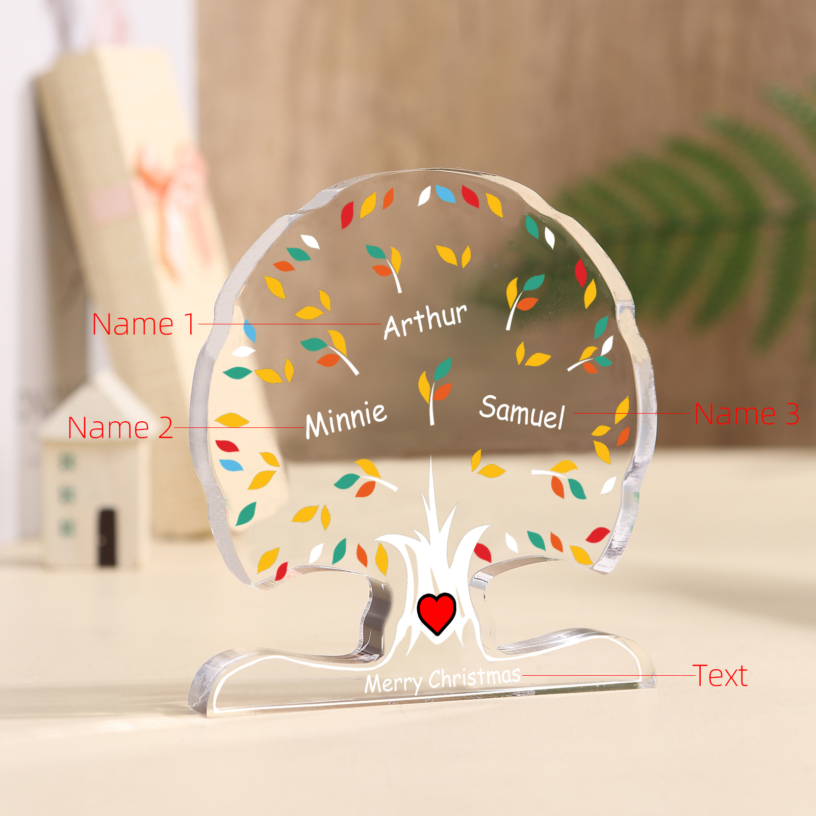 Personalisierte 2-6 Namen & Text Familienstammbaum-Acryldeko Schreibdekoration – Liebevolles Geschenk für Familie