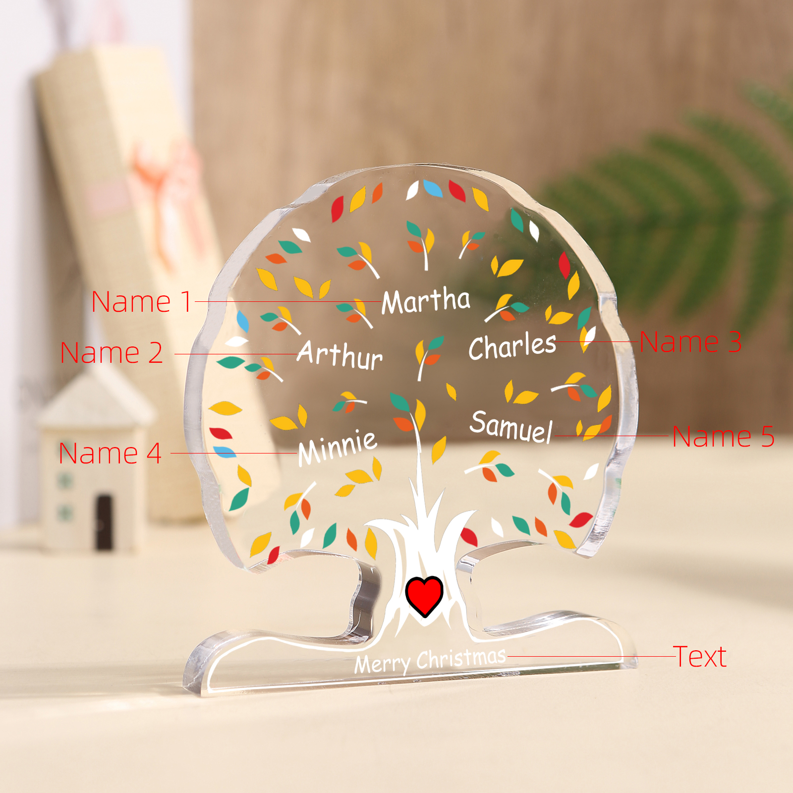 Personalisierte 2-6 Namen & Text Familienstammbaum-Acryldeko Schreibdekoration – Liebevolles Geschenk für Familie