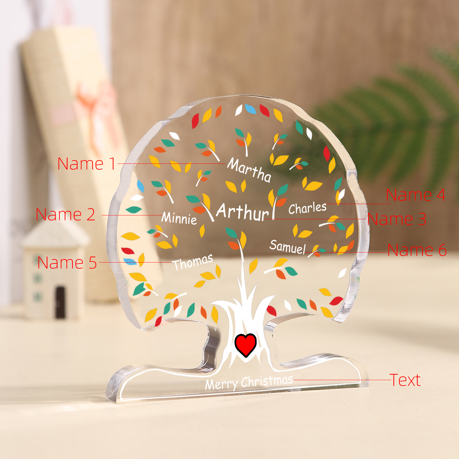 Personalisierte 2-6 Namen & Text Familienstammbaum-Acryldeko Schreibdekoration – Liebevolles Geschenk für Familie