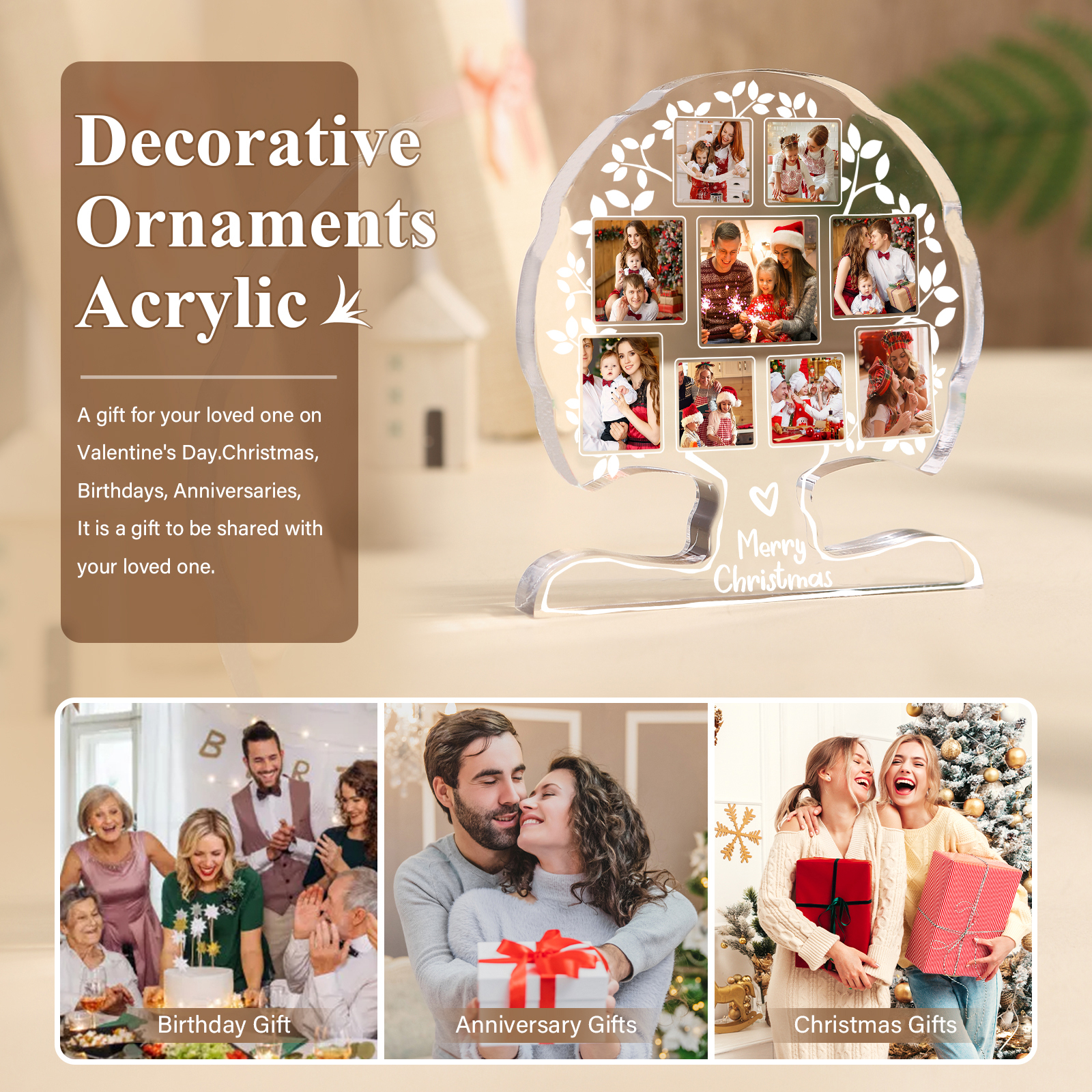 Personalisierte 9 Fotos & 1 Text Baum-Acryldeko Schreibdekoration – Ein einzigartiges Familienerbstück für Familie