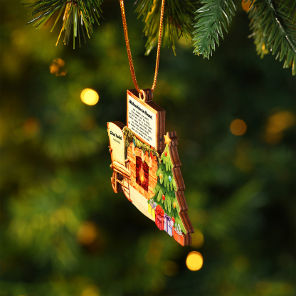 Holz Weihnachtsornament - Personalisierter 1 Name & Datum mit Kamin & Weihnachtsbaum – Weihnachtliche Erinnerungsdekoration