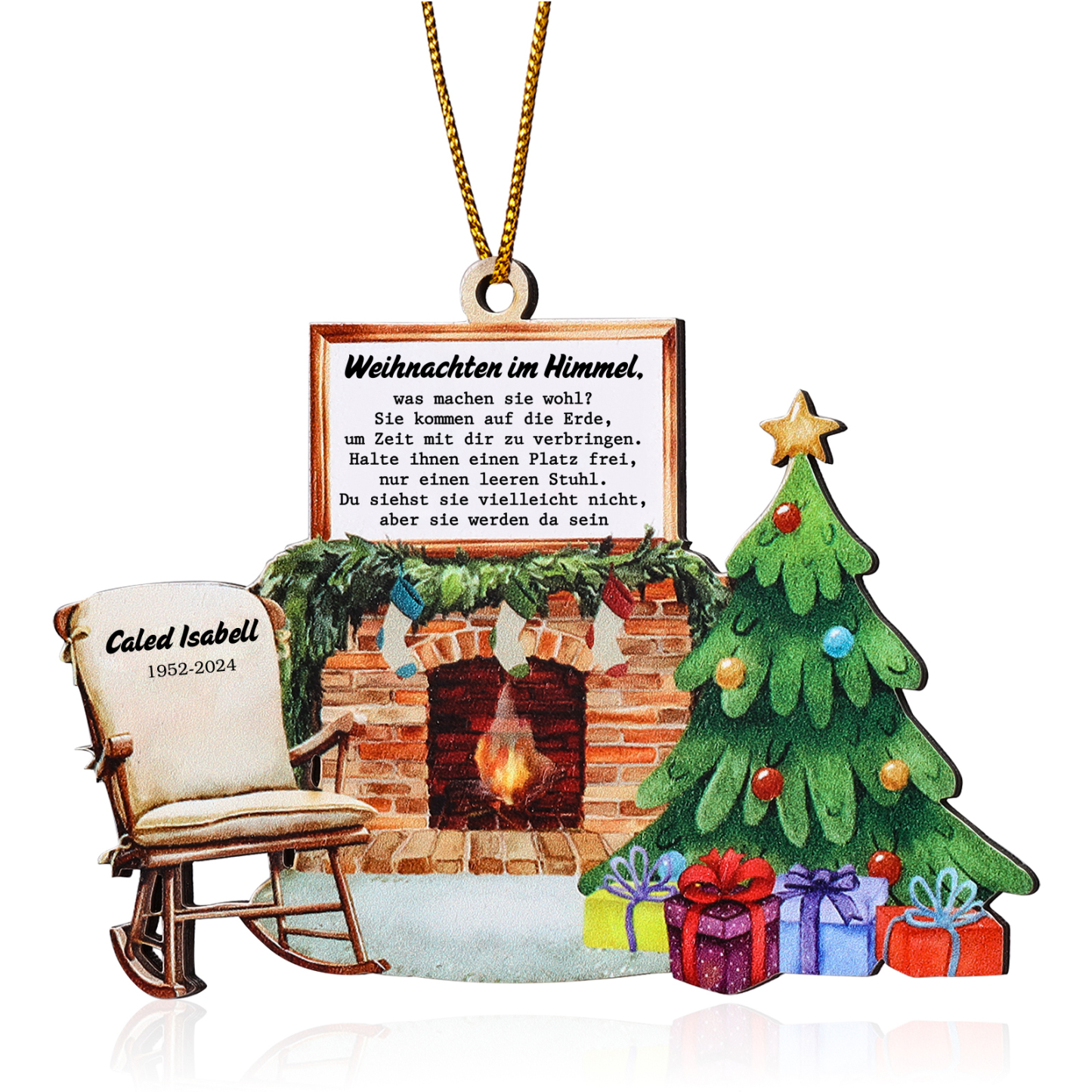 Holz Weihnachtsornament - Personalisierter 1 Name & Datum mit Kamin & Weihnachtsbaum – Weihnachtliche Erinnerungsdekoration