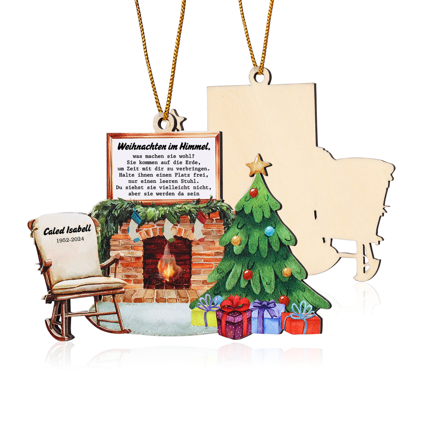 Holz Weihnachtsornament - Personalisierter 1 Name & Datum mit Kamin & Weihnachtsbaum – Weihnachtliche Erinnerungsdekoration
