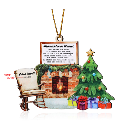 Holz Weihnachtsornament - Personalisierter 1 Name & Datum mit Kamin & Weihnachtsbaum – Weihnachtliche Erinnerungsdekoration