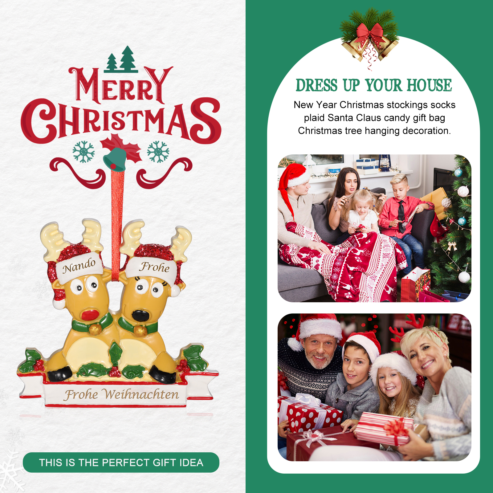 Harz Weihnachtsornament-Personalisierte 2-6 Namen & Text Rentier-Weihnachtsanhänger - Festliche Weihnachtsdekoration 