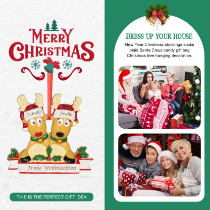 Harz Weihnachtsornament-Personalisierte 2-6 Namen & Text Rentier-Weihnachtsanhänger - Festliche Weihnachtsdekoration 