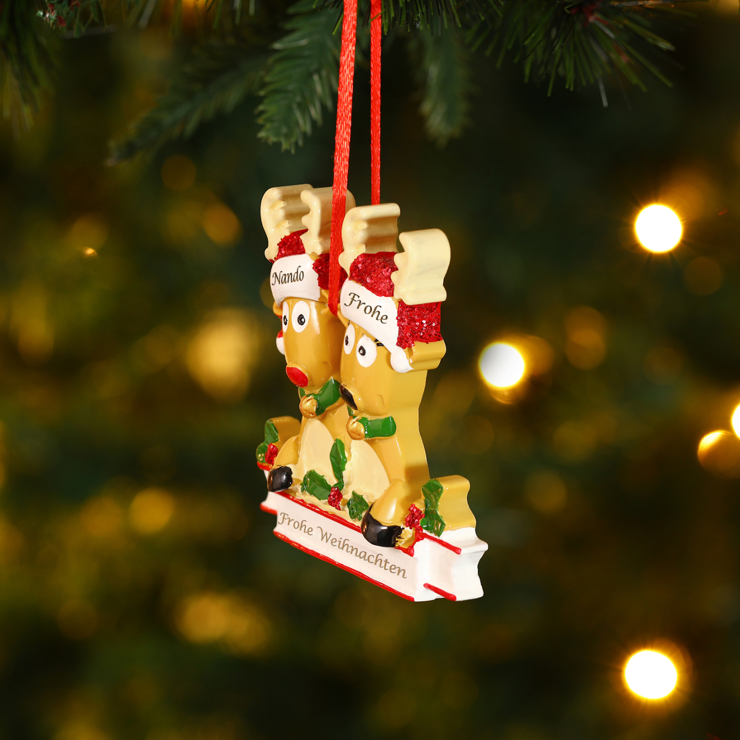 Harz Weihnachtsornament-Personalisierte 2-6 Namen & Text Rentier-Weihnachtsanhänger - Festliche Weihnachtsdekoration