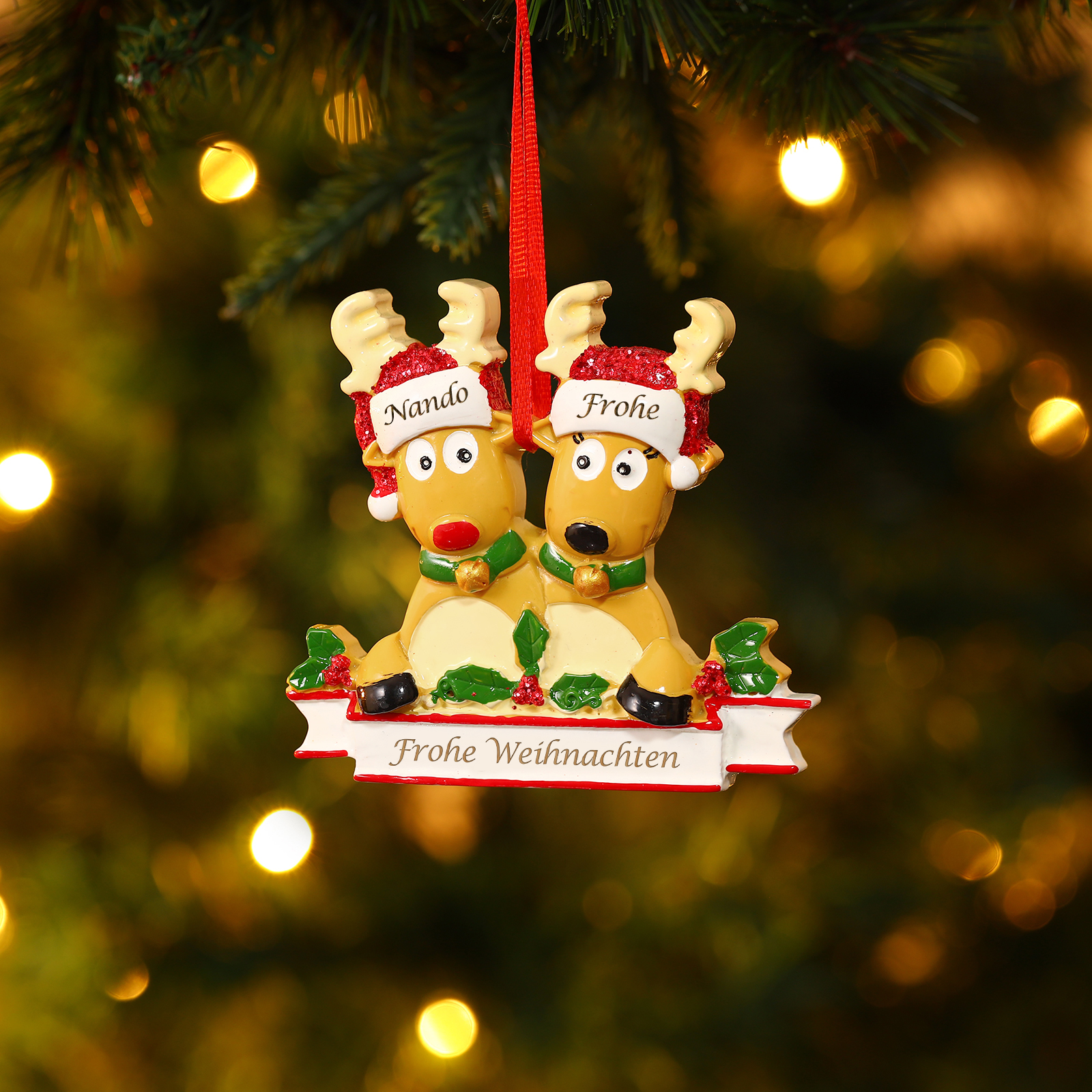 Harz Weihnachtsornament-Personalisierte 2-6 Namen & Text Rentier-Weihn