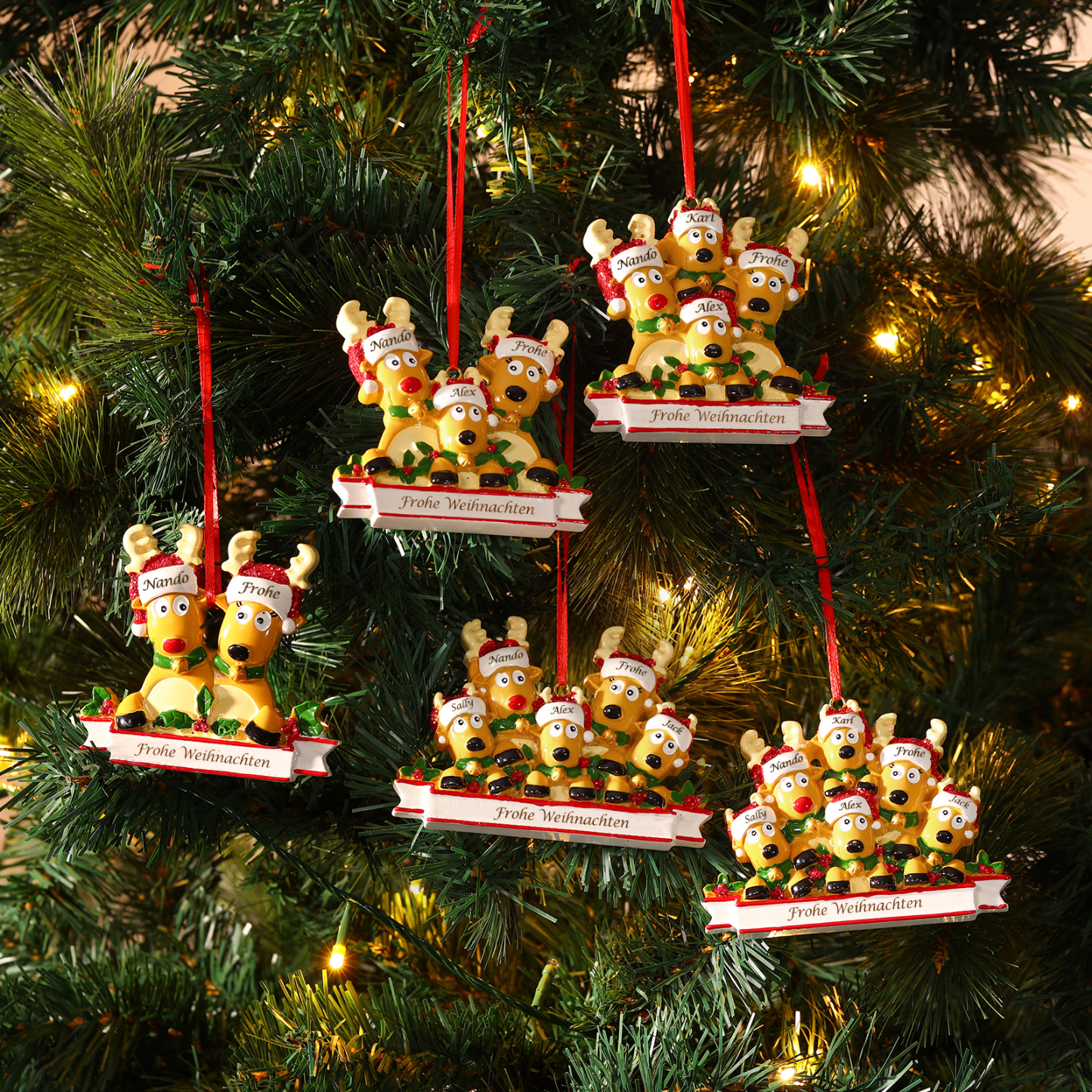 Harz Weihnachtsornament-Personalisierte 2-6 Namen & Text Rentier-Weihnachtsanhänger - Festliche Weihnachtsdekoration