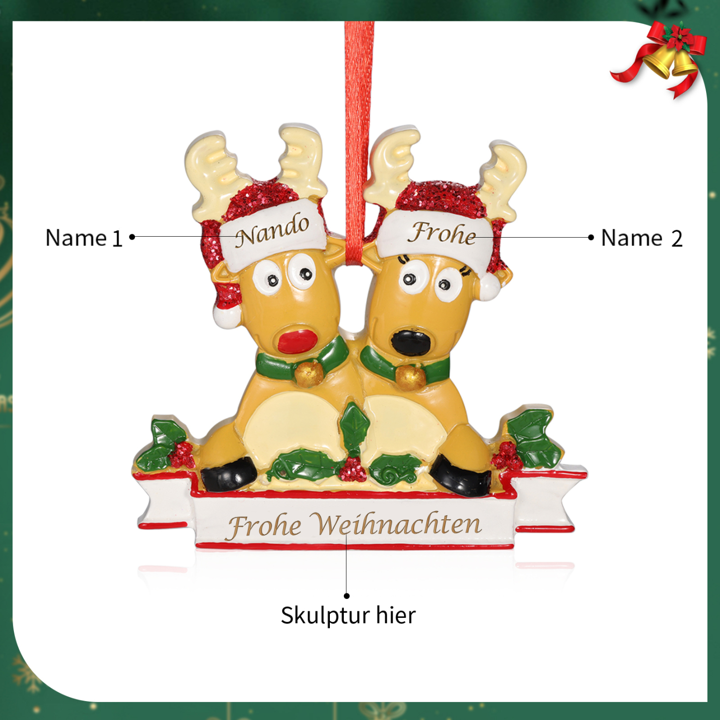 Harz Weihnachtsornament-Personalisierte 2-6 Namen & Text Rentier-Weihnachtsanhänger - Festliche Weihnachtsdekoration 