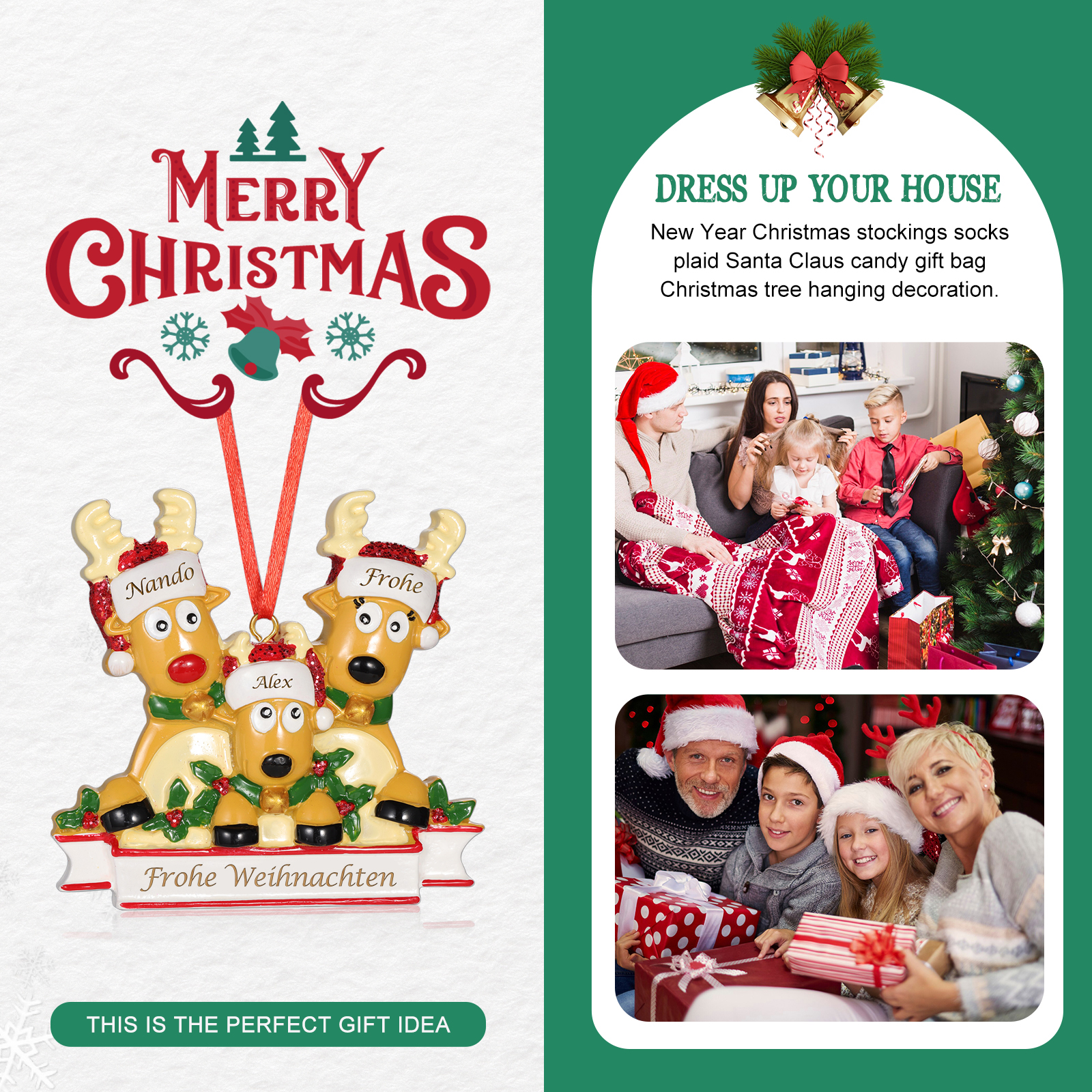 Harz Weihnachtsornament-Personalisierte 2-6 Namen & Text Rentier-Weihnachtsanhänger - Festliche Weihnachtsdekoration 