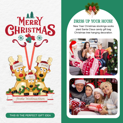 Harz Weihnachtsornament-Personalisierte 2-6 Namen & Text Rentier-Weihnachtsanhänger - Festliche Weihnachtsdekoration 