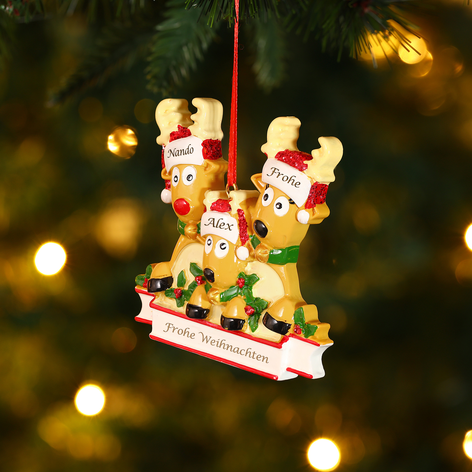 Harz Weihnachtsornament-Personalisierte 2-6 Namen & Text Rentier-Weihnachtsanhänger - Festliche Weihnachtsdekoration 