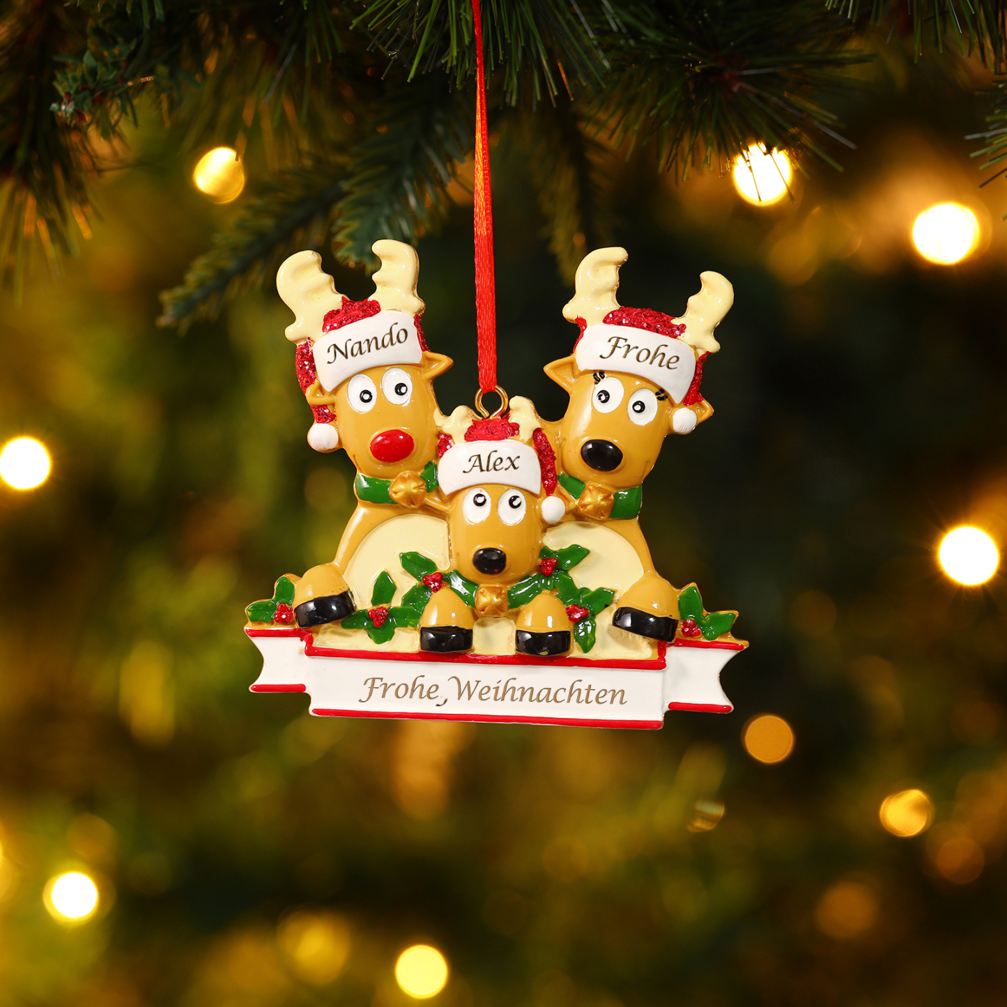 Harz Weihnachtsornament-Personalisierte 2-6 Namen & Text Rentier-Weihnachtsanhänger - Festliche Weihnachtsdekoration
