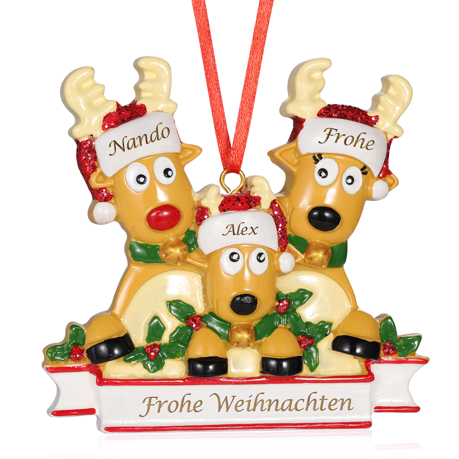 Harz Weihnachtsornament-Personalisierte 2-6 Namen & Text Rentier-Weihnachtsanhänger - Festliche Weihnachtsdekoration 