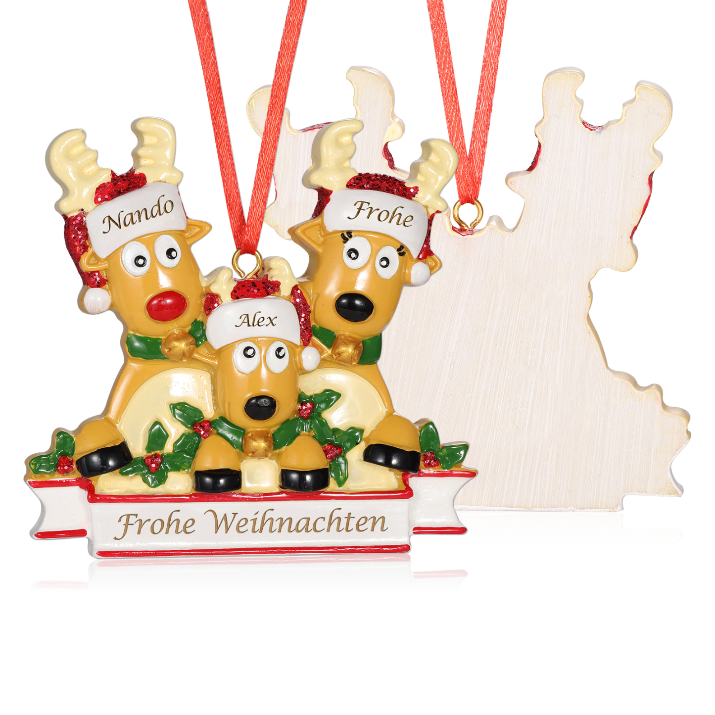 Harz Weihnachtsornament-Personalisierte 2-6 Namen & Text Rentier-Weihnachtsanhänger - Festliche Weihnachtsdekoration