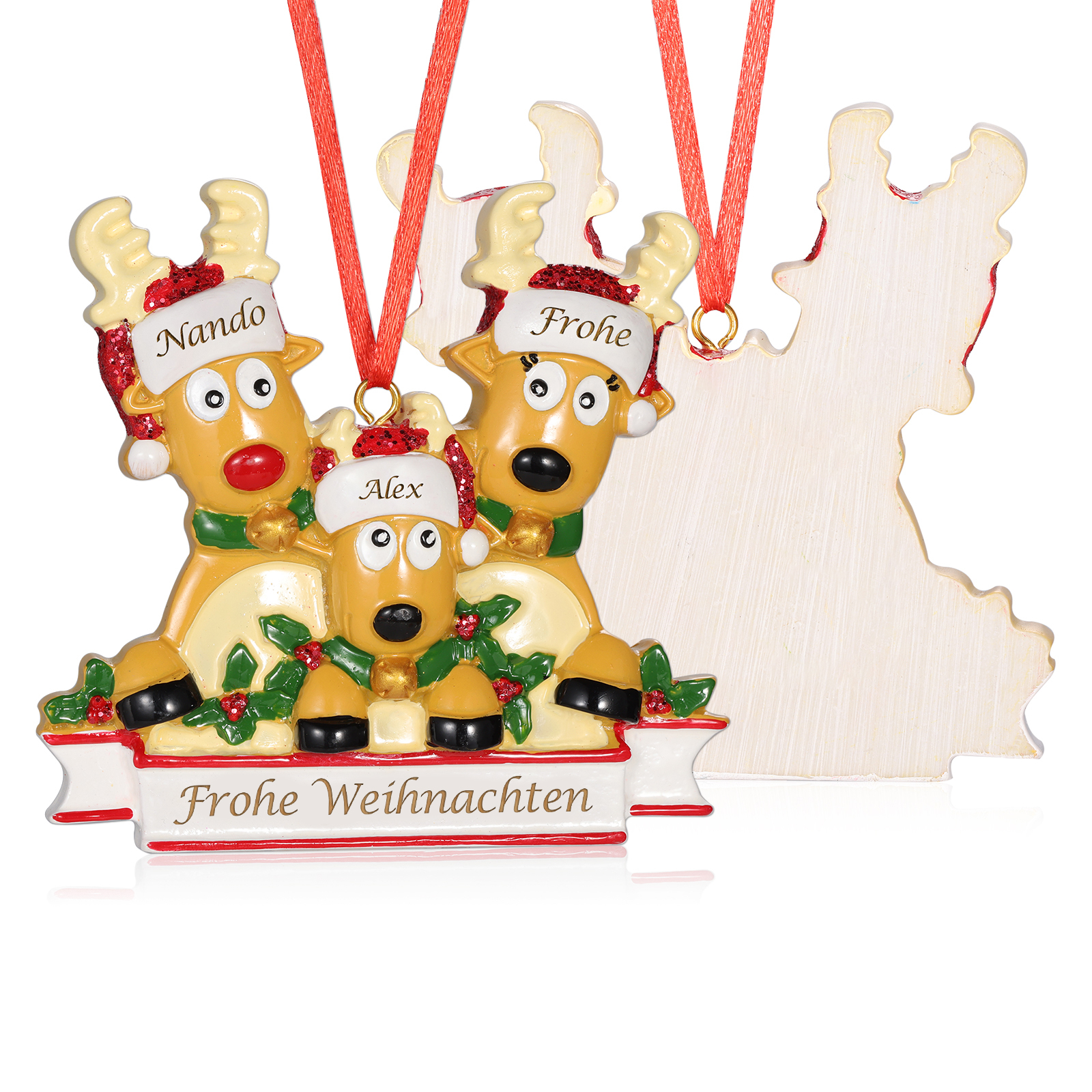 Harz Weihnachtsornament-Personalisierte 2-6 Namen & Text Rentier-Weihnachtsanhänger - Festliche Weihnachtsdekoration 