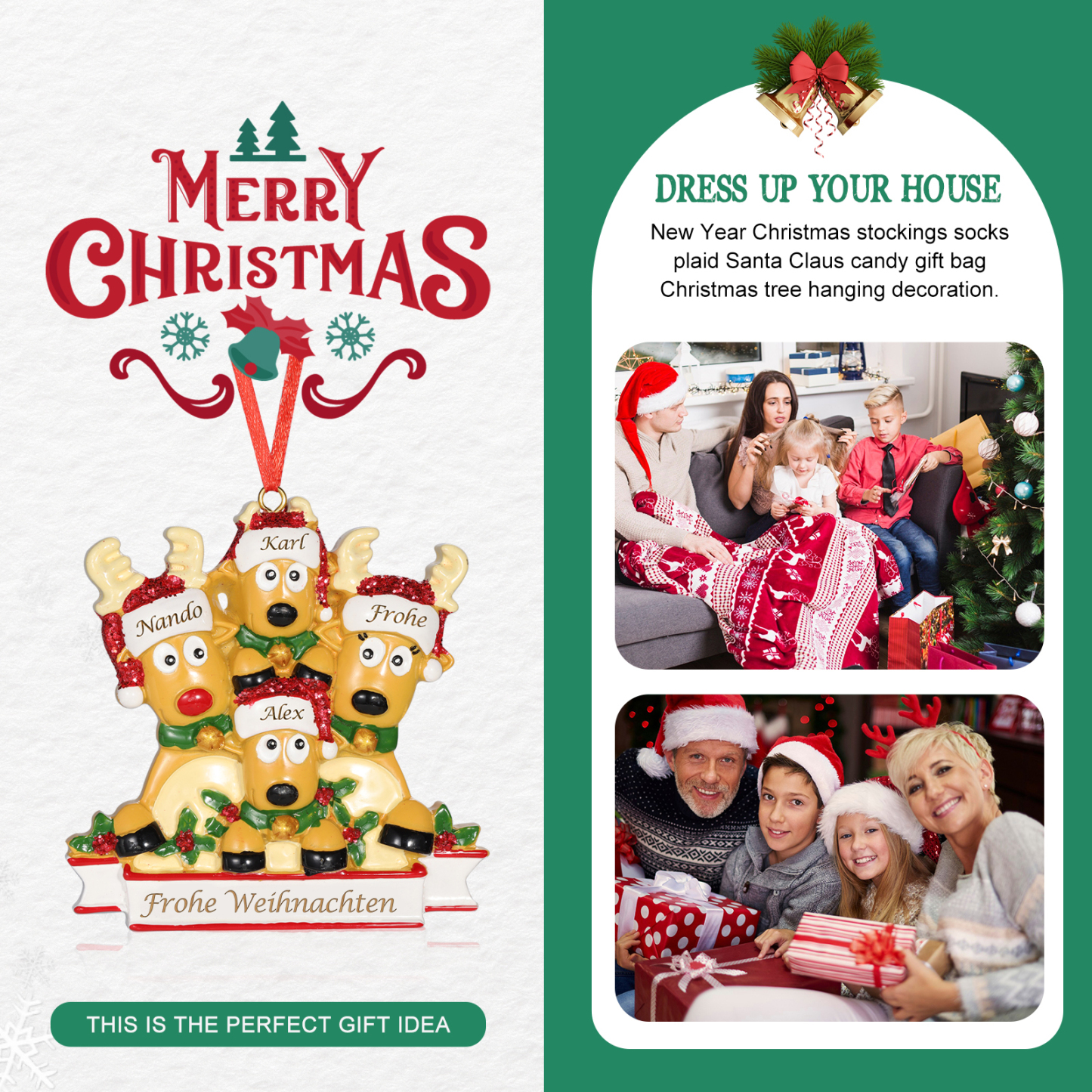 Harz Weihnachtsornament-Personalisierte 2-6 Namen & Text Rentier-Weihnachtsanhänger - Festliche Weihnachtsdekoration 