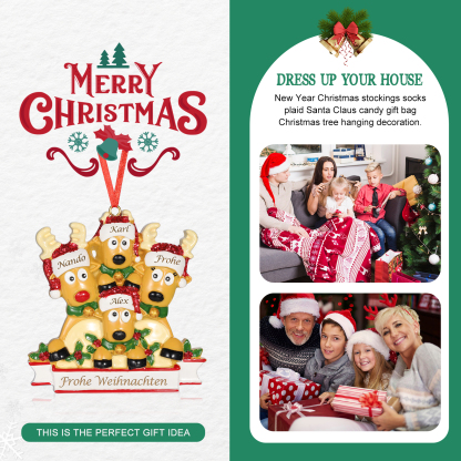 Harz Weihnachtsornament-Personalisierte 2-6 Namen & Text Rentier-Weihnachtsanhänger - Festliche Weihnachtsdekoration 