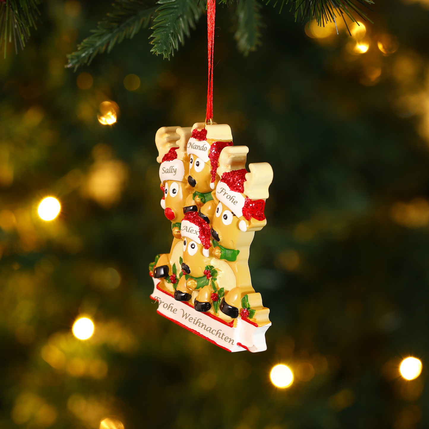 Harz Weihnachtsornament-Personalisierte 2-6 Namen & Text Rentier-Weihnachtsanhänger - Festliche Weihnachtsdekoration