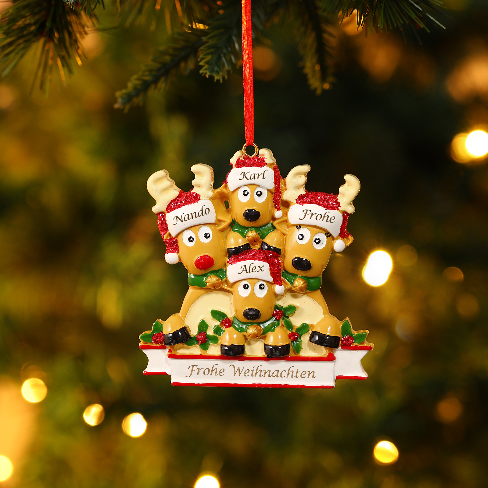 Harz Weihnachtsornament-Personalisierte 2-6 Namen & Text Rentier-Weihnachtsanhänger - Festliche Weihnachtsdekoration 