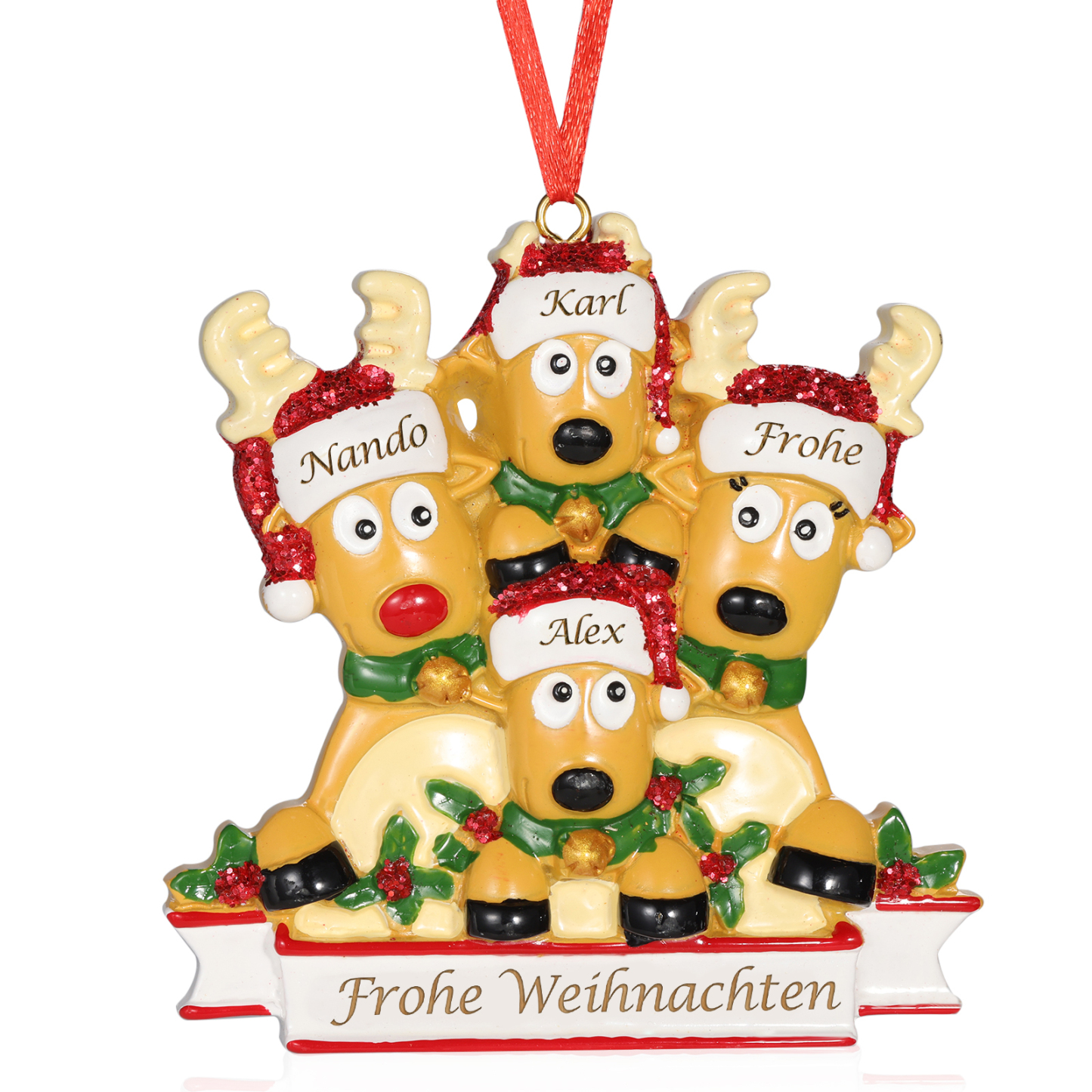 Harz Weihnachtsornament-Personalisierte 2-6 Namen & Text Rentier-Weihnachtsanhänger - Festliche Weihnachtsdekoration 