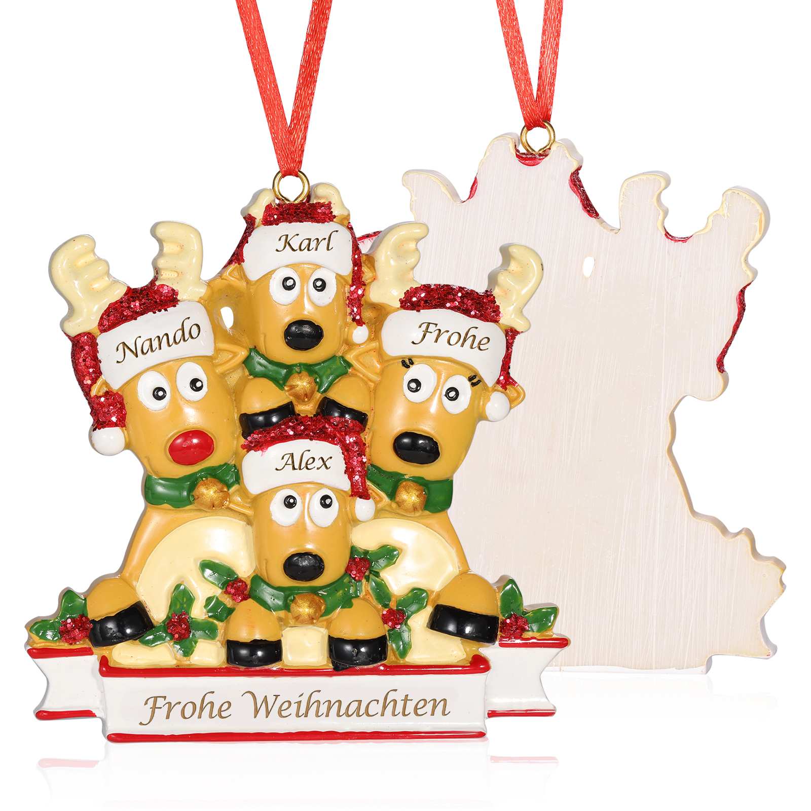 Harz Weihnachtsornament-Personalisierte 2-6 Namen & Text Rentier-Weihnachtsanhänger - Festliche Weihnachtsdekoration 