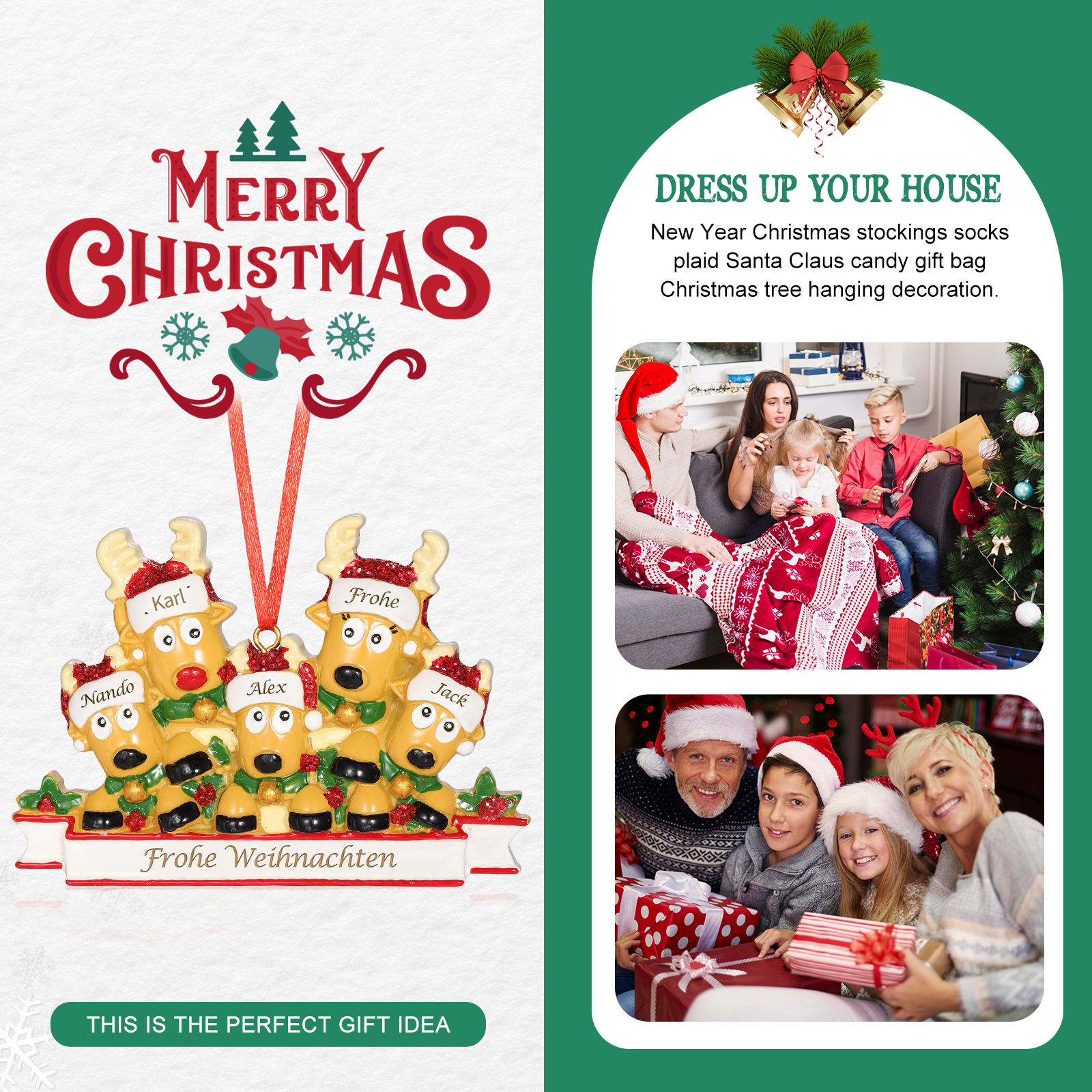 Harz Weihnachtsornament-Personalisierte 2-6 Namen & Text Rentier-Weihnachtsanhänger - Festliche Weihnachtsdekoration 