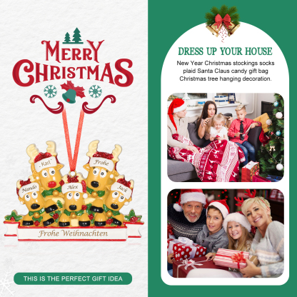 Harz Weihnachtsornament-Personalisierte 2-6 Namen & Text Rentier-Weihnachtsanhänger - Festliche Weihnachtsdekoration 